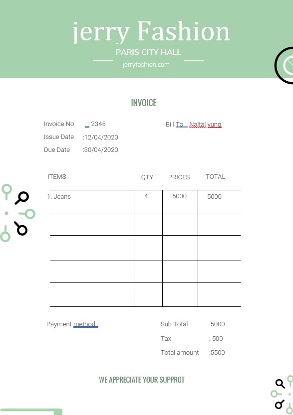 Fashion Store Invoice Template PSD template